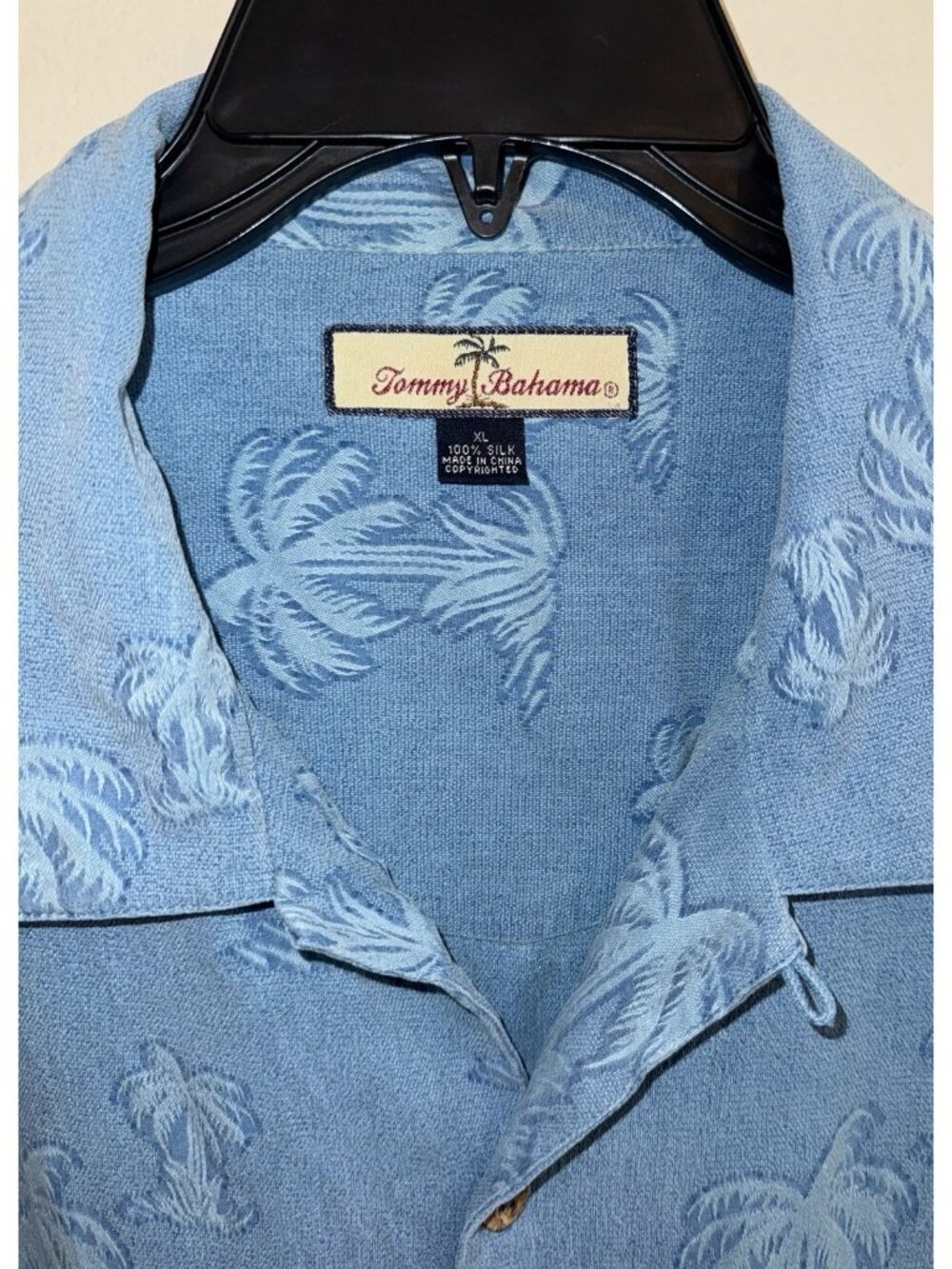 Tommy Bahama Silk Button Front Shirt Collar Palm Trees Print Mens XL XLarge Blue - Picture 4 of 6
